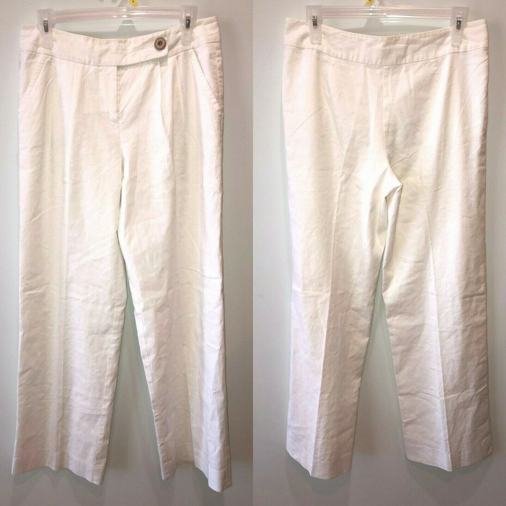Trina Turk White Pleated Linen Blend White Pants